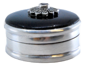 Circular Silver Pill Box with Onyx Application
