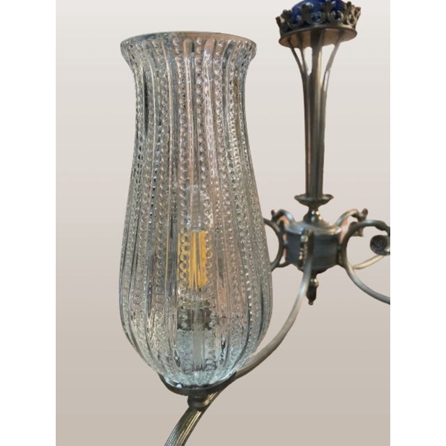 Platinum Neoclassical Five-Light Glass and Chromed Steel Chandelier by Kaiser Leuchten, 1950s For Sale - Image 8 of 11