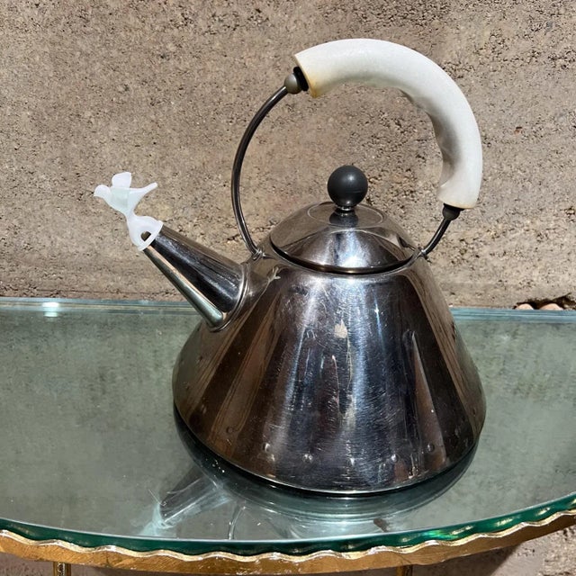 1980s Vintage Alessi Tea Kettle Stainless White Italy For Sale - Image 11 of 12