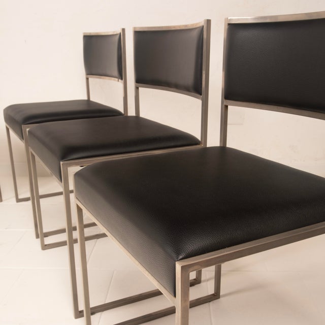 Italian SQ Dining Chairs in Brushed Steel and Black Vegan-Leather, 1970s, Set of 6 For Sale - Image 14 of 18