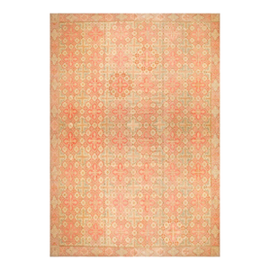 1870s Pink Cross Diamond Antique French Needlepoint Rug 14'4" X 18'8" Flatweave Wool Carpet