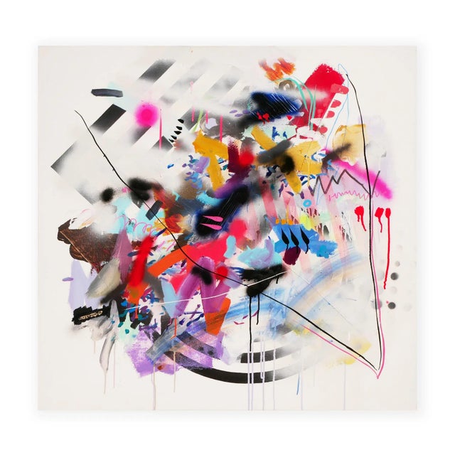 Colorful abstract contemporary mixed media painting by Houston, Texas artist David Hardaker. This painting features bright...