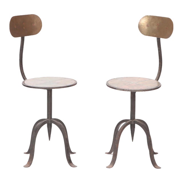 Circa 1970 Vintage Mixed Metal Side Chairs- a Pair For Sale