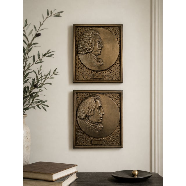Vintage Metal Relief Wall Plaques of Bach & Chopin, Set of 2 For Sale - Image 4 of 9
