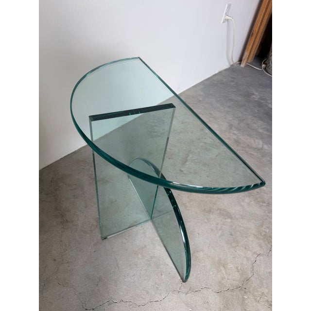 Glass 1980s Postmodern Italian Design Geometric Sculptural Glass Side Table For Sale - Image 7 of 12