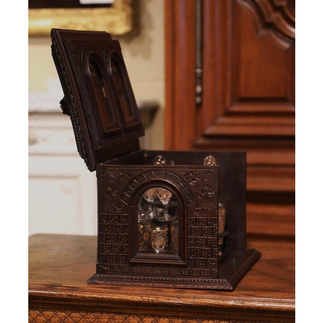 Brown 19th Century French Black Forest Walnut Cave À Liqueur With Gilt Crystal Service For Sale - Image 8 of 11