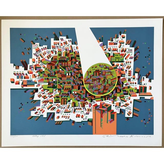 Artist: Risaburo Kimura– Japanese/American (1924-2014 ) Title: City 381 Year: circa 1972 Medium: Serigraph Sight size:...