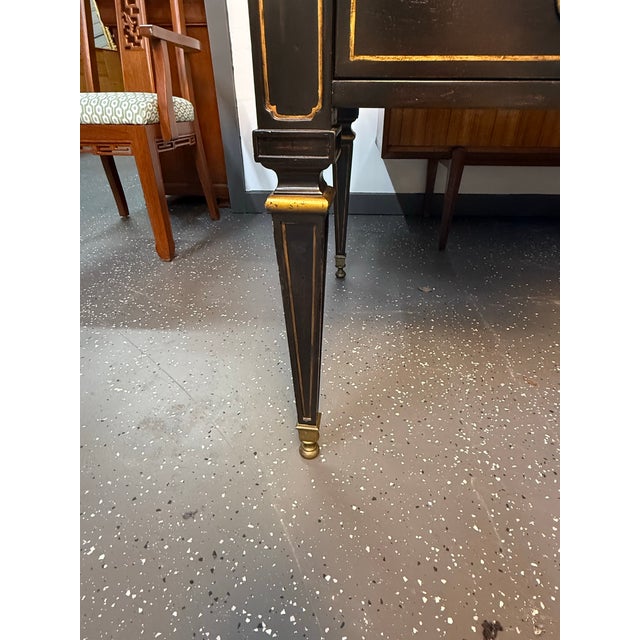 Animal Skin 1990s Lillian August for Hickory White Ebonized Leather Top Desk With Pull-Out Slides For Sale - Image 7 of 12