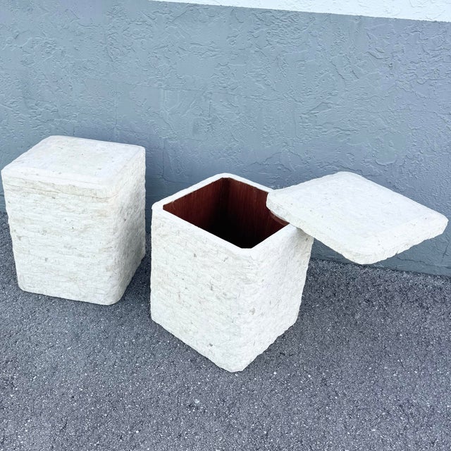 Postmodern Postmodern Tessellated Stone Swivel Top Side Table With Storage - A Pair For Sale - Image 3 of 10