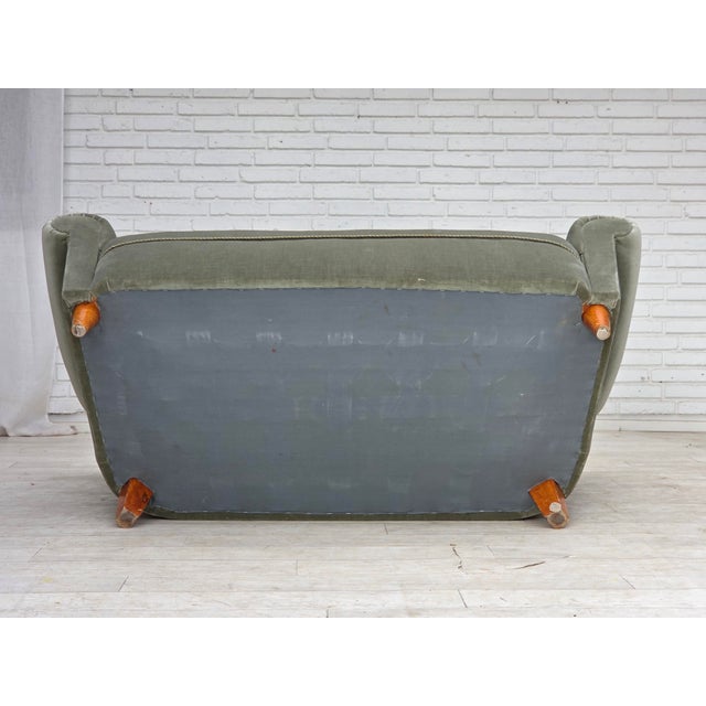Danish Twi-Seater Sofa in Light Green Furniture Velour, 1960s For Sale - Image 12 of 18