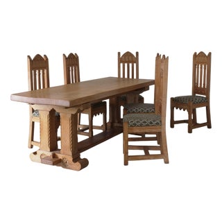 Gothic Revival Refectory Dining Table and Chairs, Set of 7 For Sale