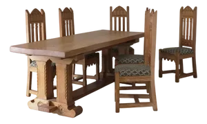 Gothic Revival Refectory Dining Table and Chairs, Set of 7