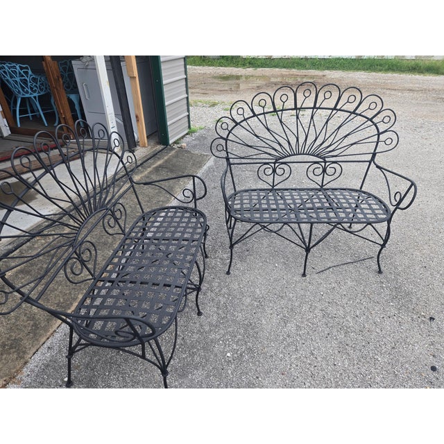 1950s Wrought Iron Salterini Style Peacock Benches - Set of 2 For Sale - Image 9 of 9