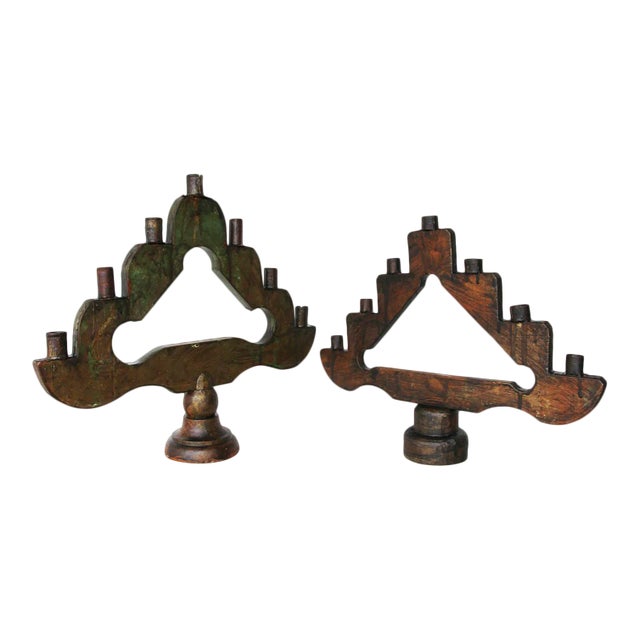 19th Century Antique Baroque Style Wooden Ecclesiastical Altar Candelabras - a Pair For Sale