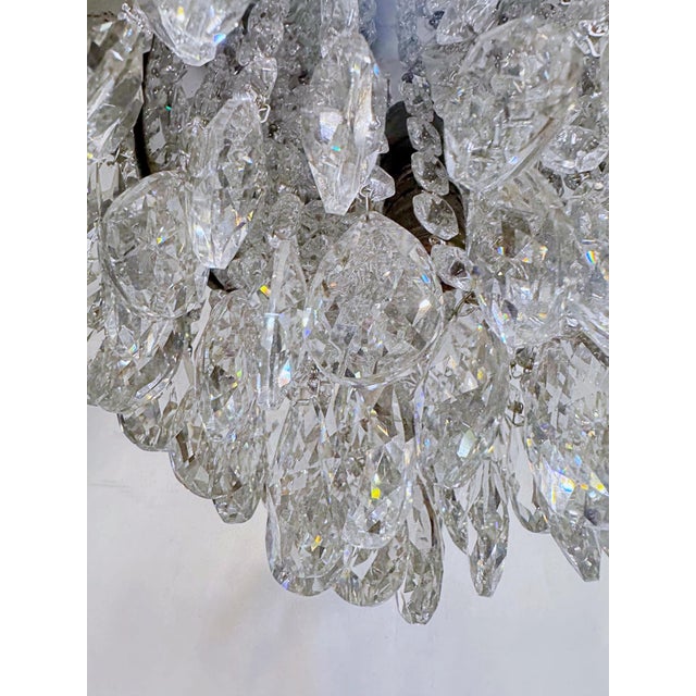 Vintage Mid-Century Modern Reeded Chrome Tiered Crystal Chandelier For Sale - Image 10 of 10
