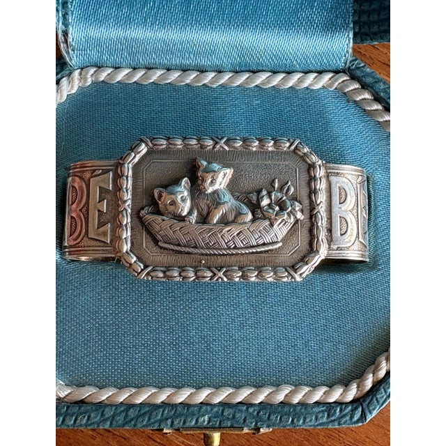 Vintage Portuguese 833 Silver “ BEBE” Baby - Child Keepsake Napkin Ring with Kittens Motif 800 Silver Fineness Mark...