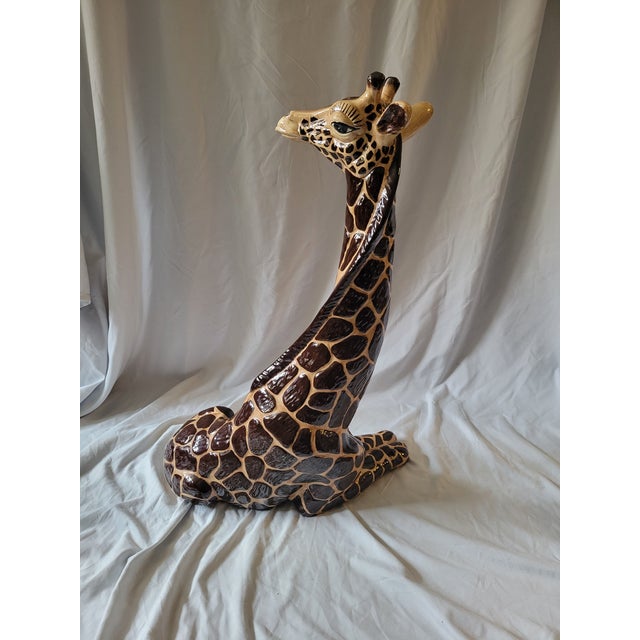 Brown 1970s Mid-Century Large Glazed Ceramic Seated Giraffe Figure For Sale - Image 8 of 11