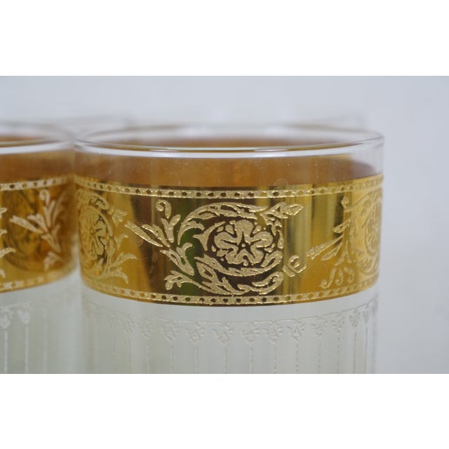1960s Mid Century Modern Culver Tyrol 22k Gold Acid Etched Highball Glasses - 8 pcs For Sale - Image 6 of 12
