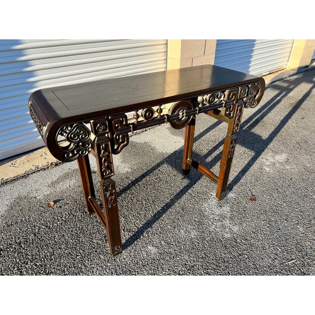 1970s Vintage Ebony Finish Chinoiserie Style Console or Hall Table Circa 1970’s For Sale - Image 5 of 12