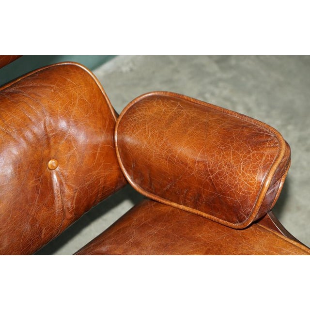 Set of Brown Leather Lounge Armchair and Ottoman with Bentwood Frame from Artsome For Sale - Image 14 of 18