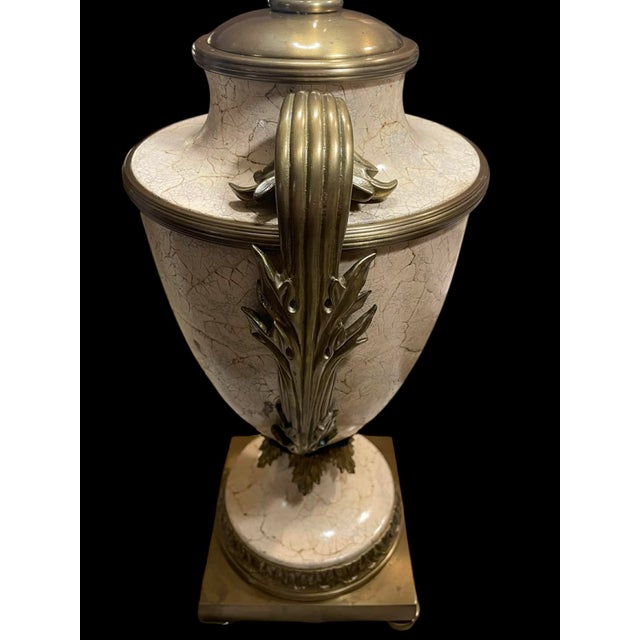 1960s Vintage Decorative Crafts Brass and Faux Marble Lamps - a Pair For Sale - Image 5 of 12