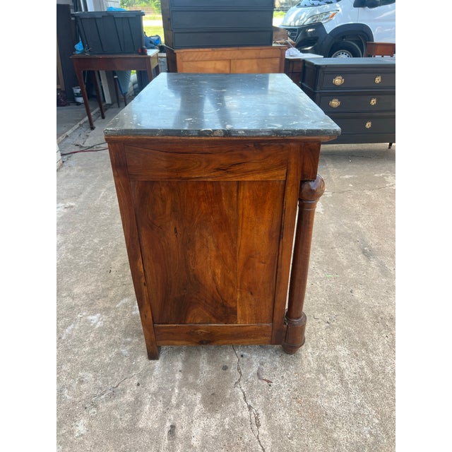 Wood French 19th Century Empire Burl Walnut Marble Top Chest of Drawers For Sale - Image 7 of 12