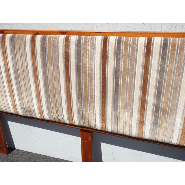 Vintage Mid Century Modern Style Brown Velvet Stripped Queen Headboard For Sale - Image 11 of 15