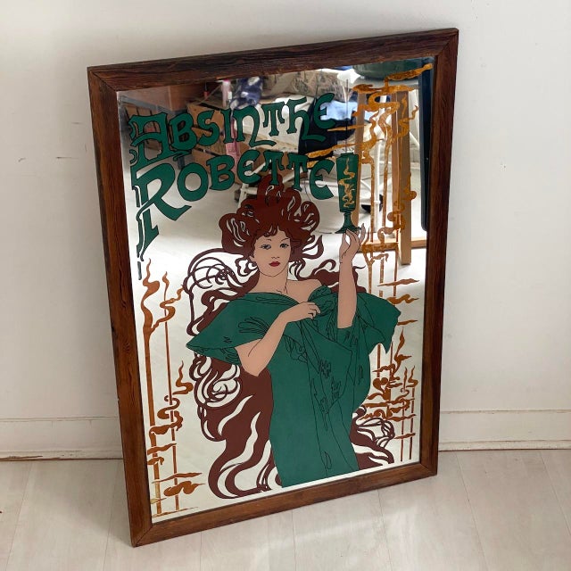 Vintage Art Nouveau Advertising Painted Mirror, 1980s, in Good conditions. Designed 1890 to 1919