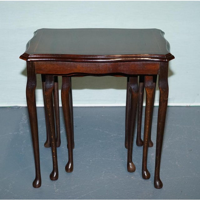 Gold Vintage Queen Anne Hardwood Nest of Tables with Inlay, Set of 3 For Sale - Image 8 of 12