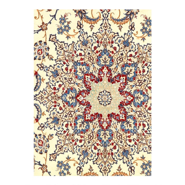 Traditional Pasargad Ivory Color Fine Hand Knotted Silk & Wool Persian Nain For Sale - Image 3 of 5