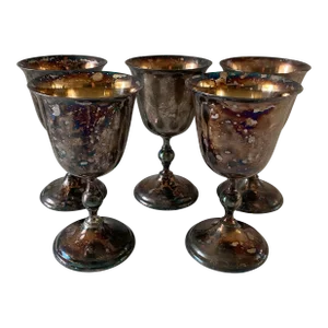 Set of 5 Italian Silver Plate Wine Goblets