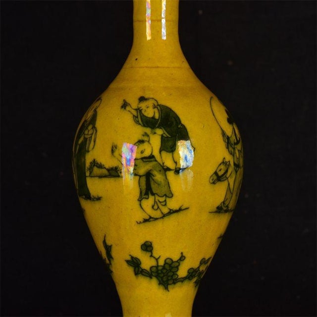 1950s Yellow Glaze Figural Porcelain Olive Vase, Chinoiserie Decor Vessel For Sale - Image 5 of 8