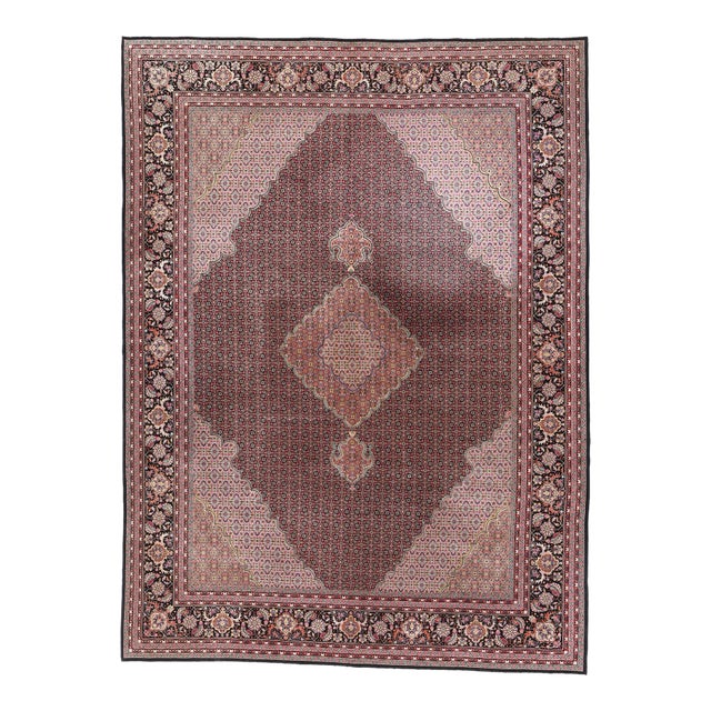 Vintage Wool and Silk Chinese Mahi Tabriz Rug - 09'00 X 12'03 For Sale