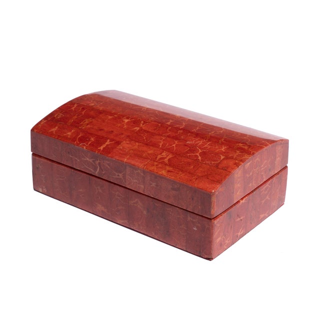 Mid 20th Century Domed Box of Red Wood Veneer With Velvet Lining For Sale - Image 5 of 5