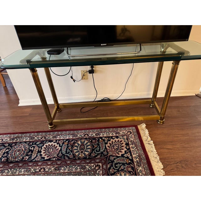 Mid-Century Modern Mid-Century Modern Italian Style Gilded Brass Glass Top Console Hall Table For Sale - Image 3 of 9