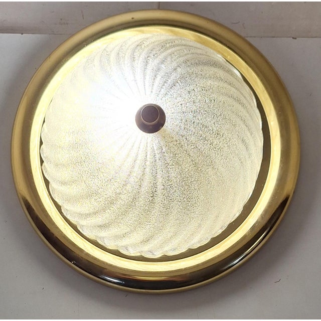 Flat Vintage Brass Ceiling Lamp with Segmented Frosted Glass Shade, 1990s For Sale - Image 4 of 4