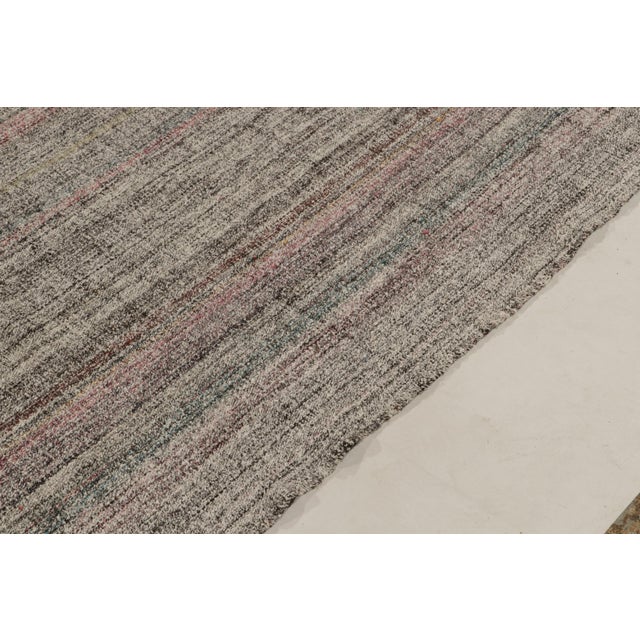 Black Vintage Kilim Rug in Black, White, Pink Striated Pattern For Sale - Image 8 of 11