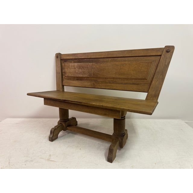 Brown Vintage Belgian Oak Bench by De Puydt, 1960s For Sale - Image 8 of 15