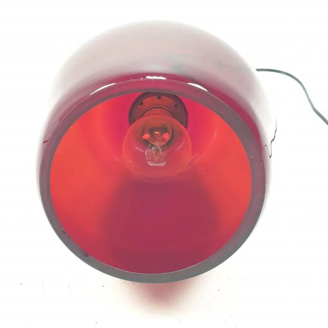 Red Mid-Century Glass and Teak Pendant Lamp, 1970s For Sale - Image 8 of 11