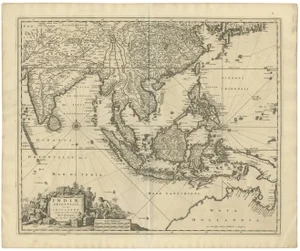 Antique Map of Southeast Asia, India and Indonesia by N. Visscher, 1670