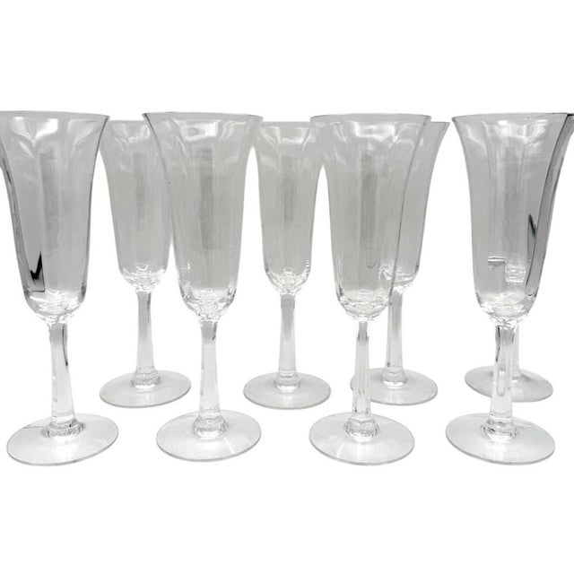 Metal Vintage Lenox Allure Lead Crystal Champagne Flutes – Set of 8 – Made in Usa – 1980s For Sale - Image 7 of 10