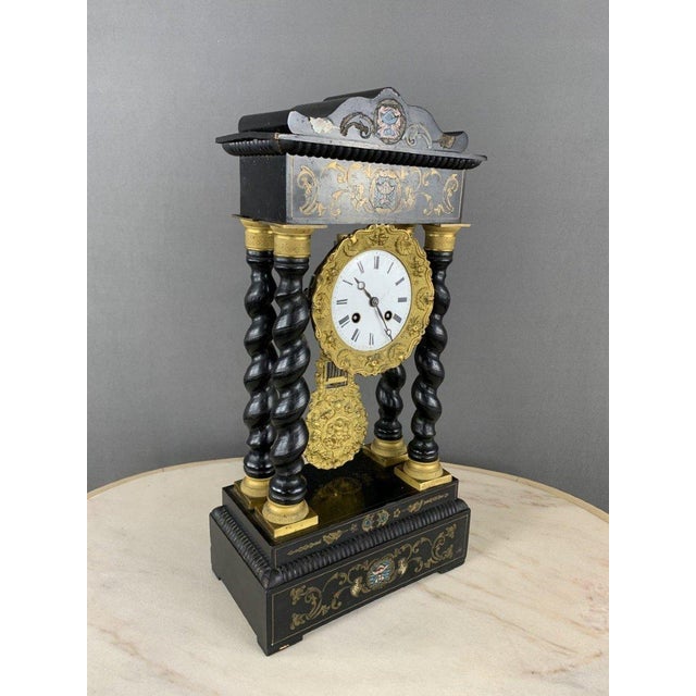 19th Century Napoleon III Clock in Wood and Brass For Sale - Image 4 of 8
