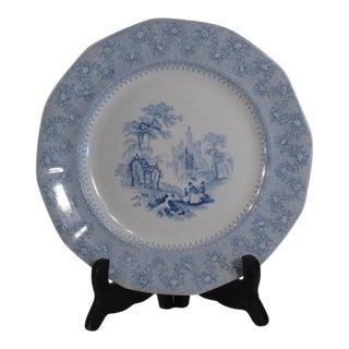 Dinner Wall Plate, Blue Transferware Scenic, John G Alcock Blantyre Cobridg 19th C. England For Sale
