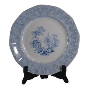 Dinner Wall Plate, Blue Transferware Scenic, John G Alcock Blantyre Cobridg 19th C. England