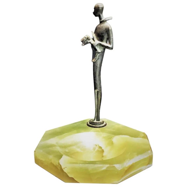 Green Art Deco Bronze and Green Agate Figural Ashtray, Circa 1920s For Sale - Image 8 of 8