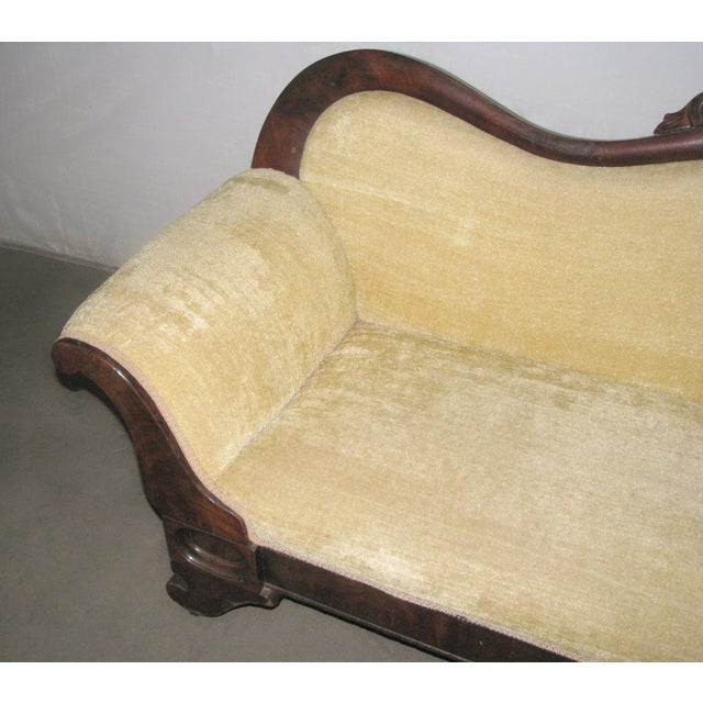 Early 20th Century Victorian Revival Tan Velvet Carved Wood Sofa For Sale - Image 4 of 14