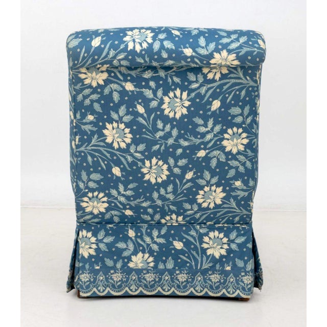 Blue Floral Print Upholstered Chair & Ottoman For Sale - Image 9 of 12