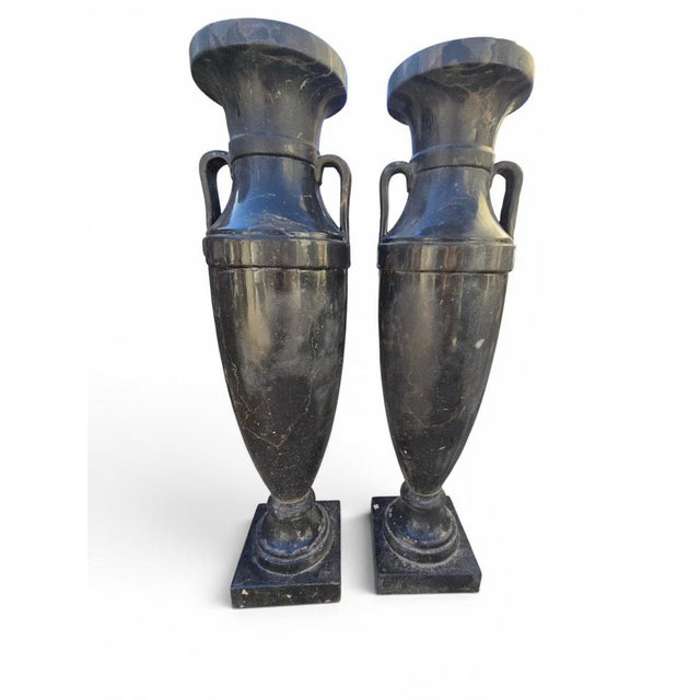 Large Greek Style Black Marble Vases, 20th Century, Set of 2 For Sale - Image 4 of 12