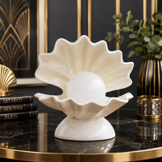 1980s 1980s Mid-Century Modern Oyster Shell Lamp: Clam Shell: Sea Shell Lamp Art Deco For Sale - Image 5 of 8