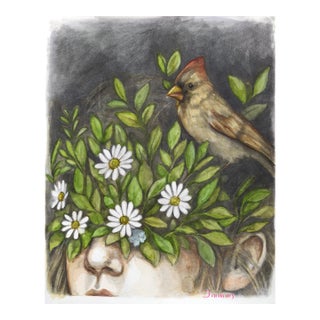 Trees Did Not Ask Me to Speak - Original Surreal Figurative Floral Watercolor and Graphite Painting For Sale